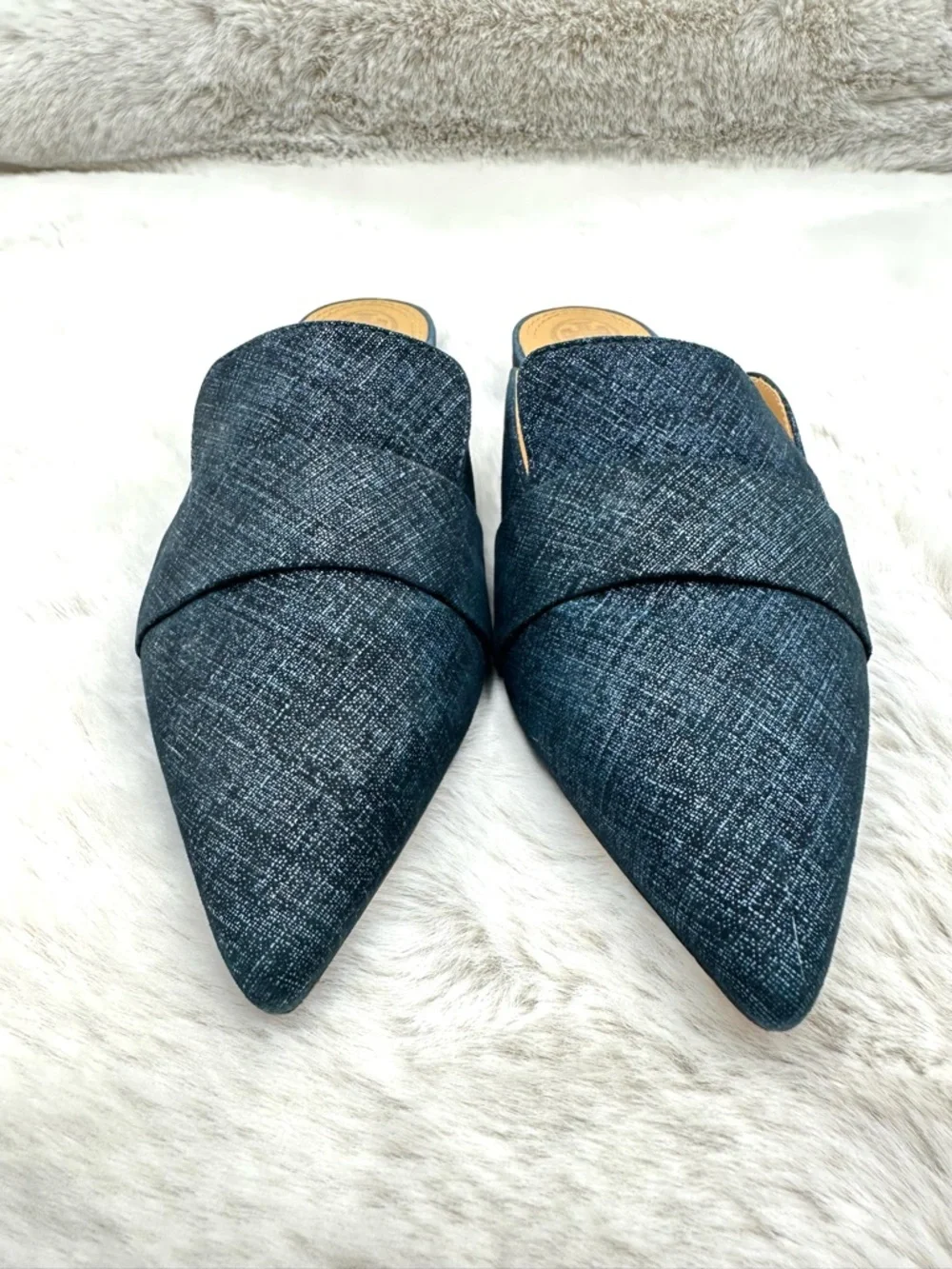 Tory Burch Denim Rosalind Pointed Toe Mules Slides‎ Flats Size 8